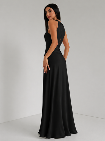Black Halter Neck Ruched Maxi Dress (Limited Time Offer)