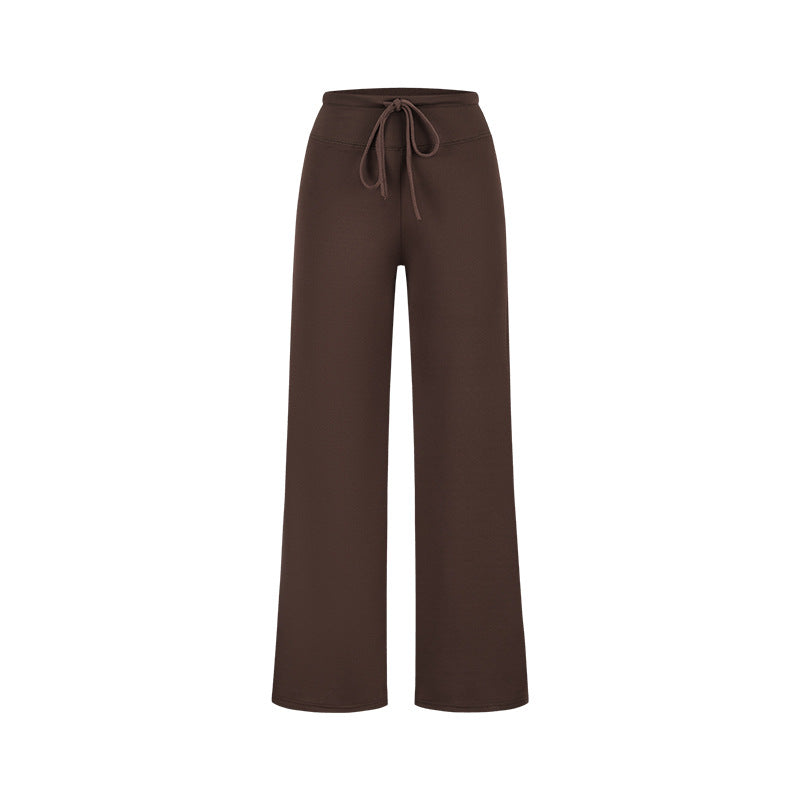 Brown pants with a drawstring on a white background