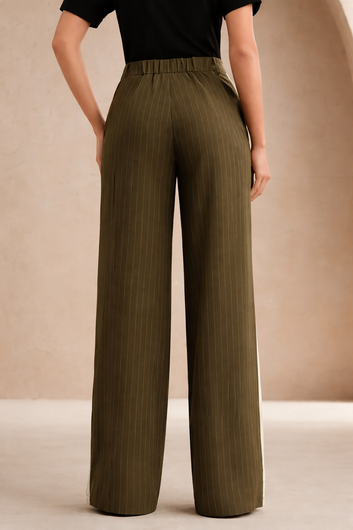 Olive Pinstripe Wide-Leg Trousers with Contrast Side Panel (Limited Time Offer)