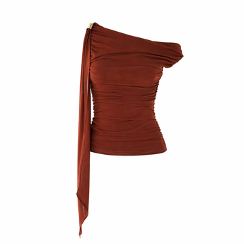 Brown one-shoulder top on a white background