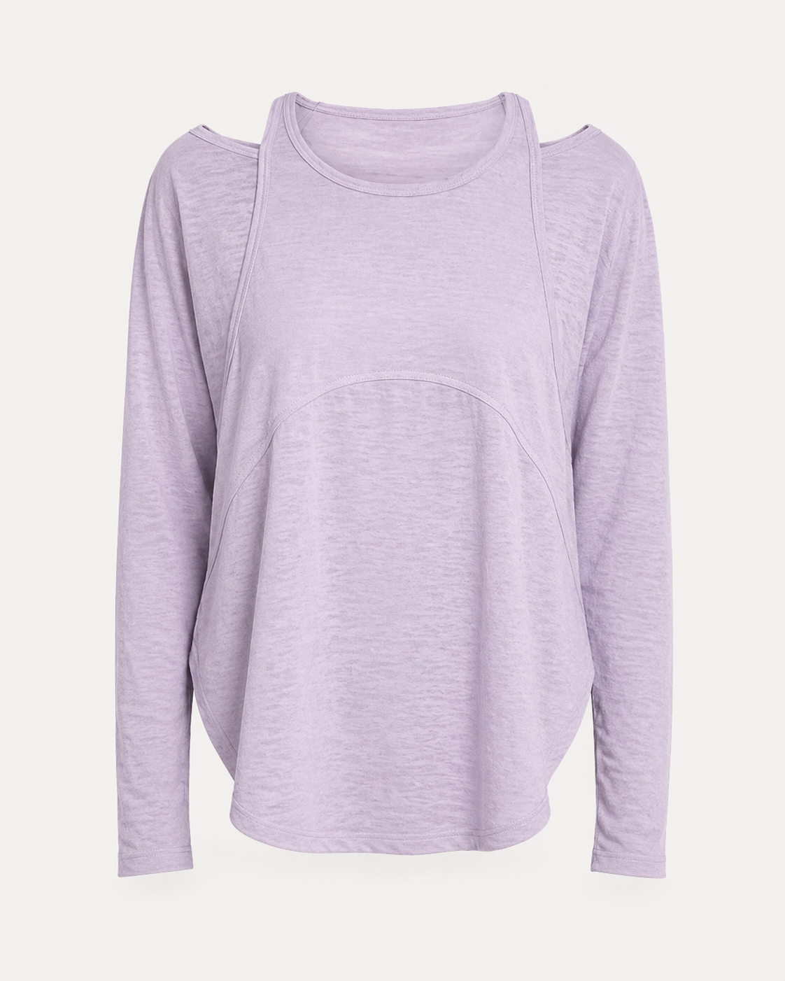Lavender long-sleeve top on a light gray background