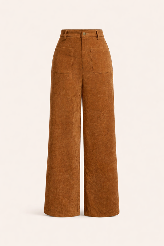 Brown corduroy pants on a beige background