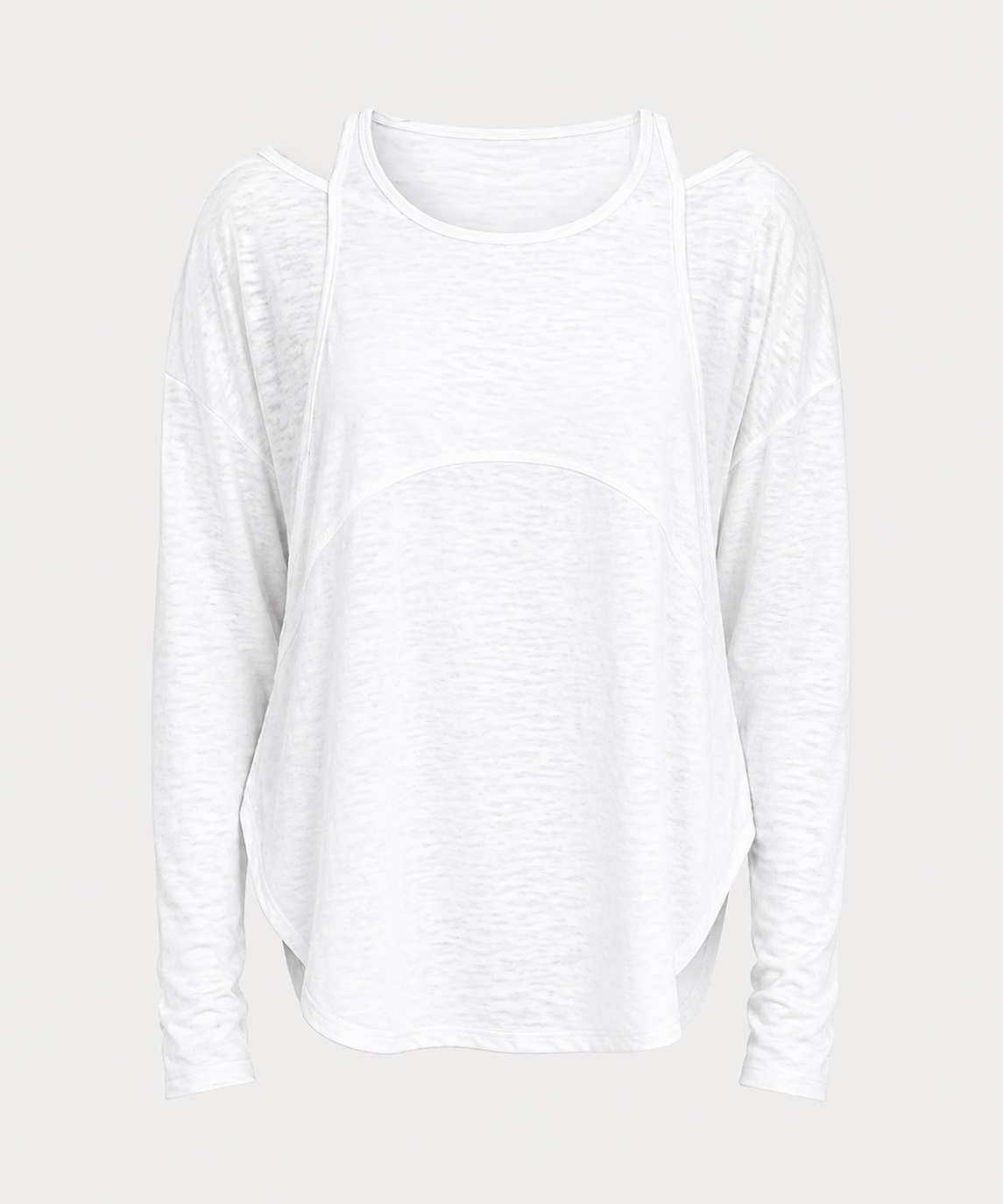 White long-sleeve shirt on a light gray background